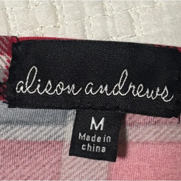 Alison Andrews Babydoll V-Neck Peasant Sleeve Blouse M Red Plaid - Picture 6 of 8